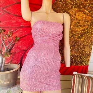Women's Pink Sequin Strapless Mini Dress size 2